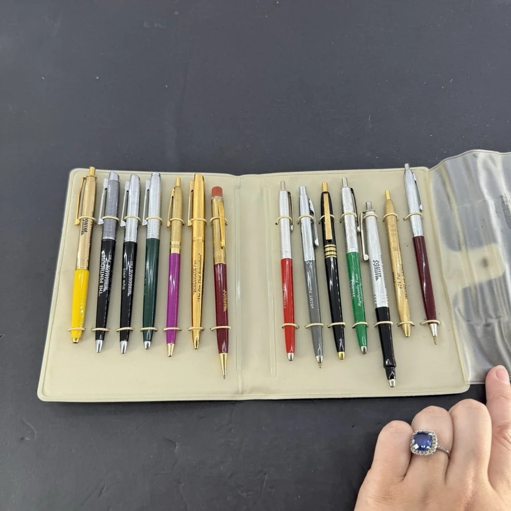 Vintage Wings Advertising Pen Collection in Organizer Case 14 Promotional Pens